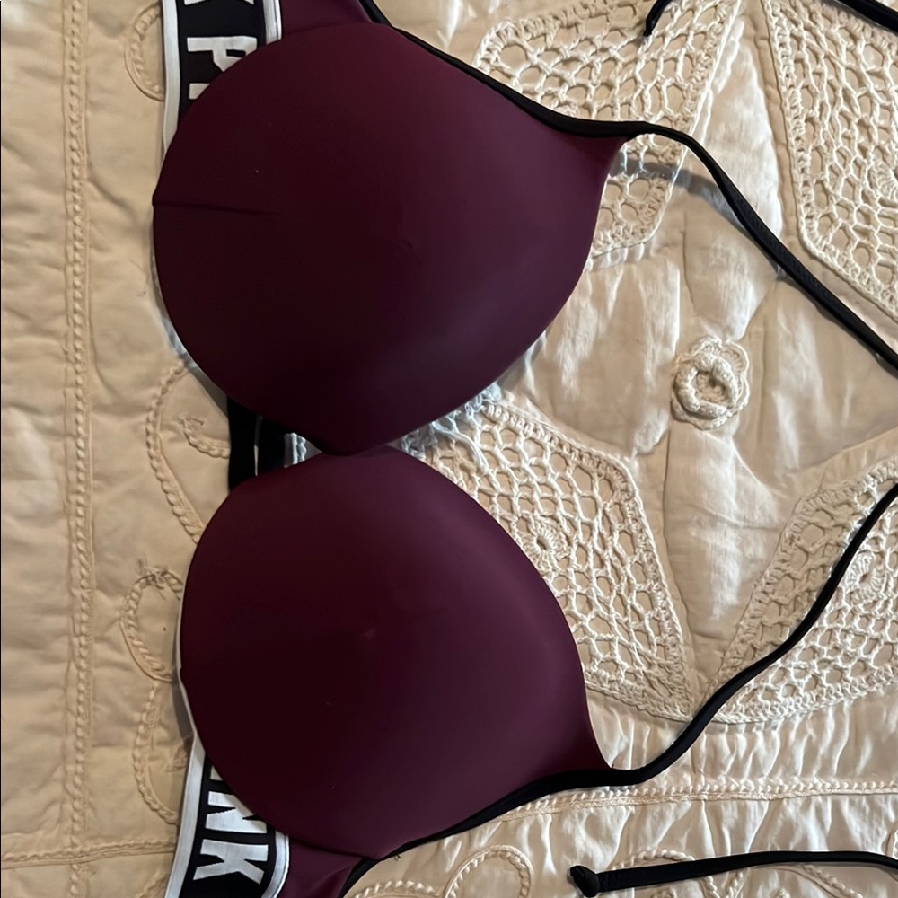 PINK Victoria's Secret Deep Red Bra with Black Accents
